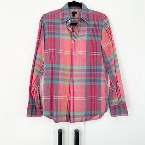 J. Crew Pink and Green Plaid Button Down Shirt